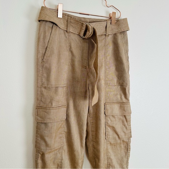 White House black market Linen Belted Utility Pants neutral Cargo - Picture 7 of 9